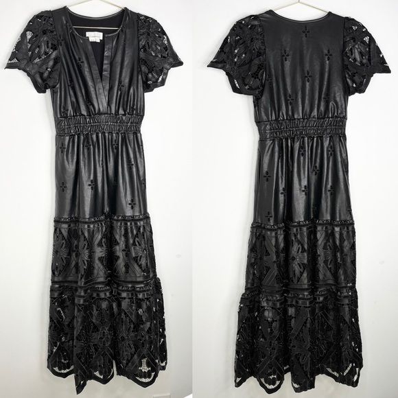 Anthropologie The Somerset Maxi Dress: Faux Leather Embroidered Edition Black S - Picture 4 of 15